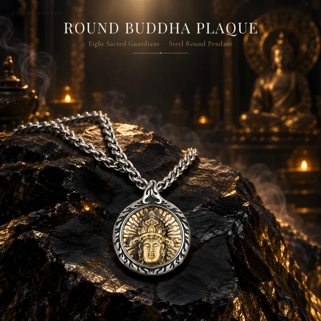 ZODIAC AMULET Engraved Titanium Steel Birth-Year Guardian Pendant Necklace | 10 Designs | Six-Syllable Mantra & Pixiu | 70 cm Dragon-Bone Chain | Chinese Zodiac Benmingfo Gift | Unisex